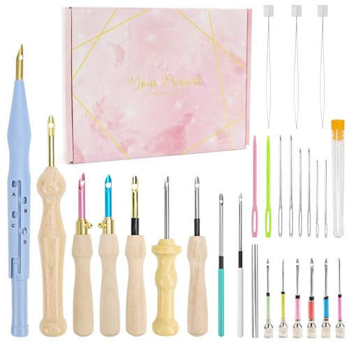 TUZHE 30 Stück Punch Needle Set Stickerei Starter Kit Einstellbare Stanznadel Werkzeug Embroidery Kit für Stickgarn Kreuzstich Anfänger DIY Nähen Stickerei