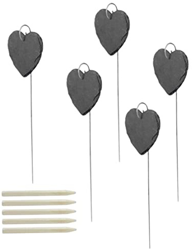 Ligeinsrk Slate Plant Labels Garden Marker Label Signs with Stakes for Plants Vegetables Greenhouse 5Pcs Black Heart Shape 4x4 inch.