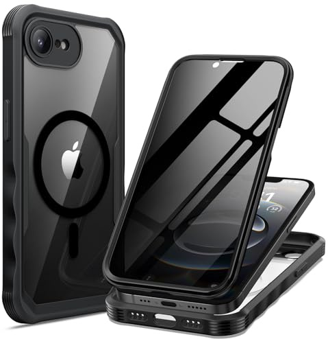 seacosmo Cover per iPhone 16e / 17e Privacy Magnetica, Compatibile con Magsafe, Antispy Schermo Integrata in Vetro Temperato, Protezione Fotocamera, Custodia 360 Gradi Antishock Fronte Retro - Nero
