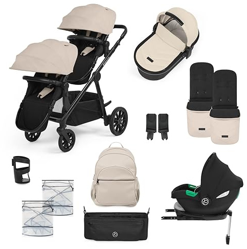 Ickle Bubba 13-teiliges Reisesystem Virgo Growing Family mit i-Size Cirrus Autositz – Cabrio-Kinderwagen, 17 Konfigurationen, Adapter und Zubehör inklusive, optimaler Komfort (Stein)