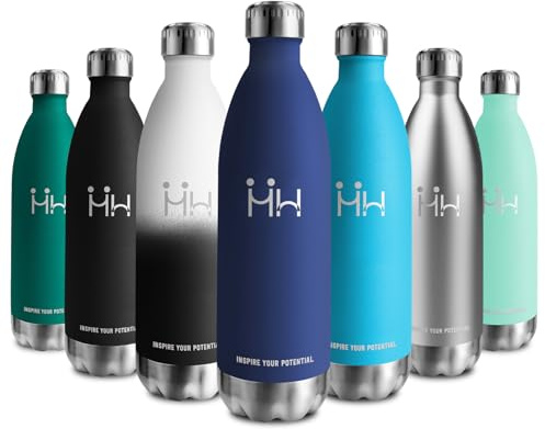 Botella Agua Termica 1L, Botella Agua Acero Inoxidable sin BPA, Reutilizable, Botella Termica con Doble Pared, Termo Agua A Prueba de Fugas, Botella Termo para Niños, Escuela, Oficina, Gimnasio