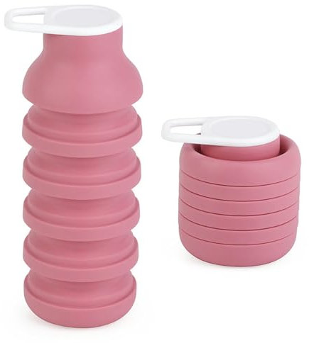 CUAJHNPX gobelet Pliable Tasse Pliante De Voyage Extérieur Sport Bouteille Portable À Cyclisme Mince Cyclisme-Rose Et Gris-600 ML