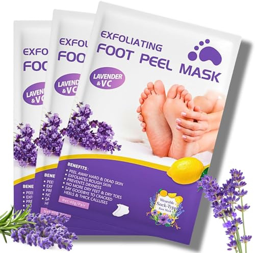 3 Pack Foot Peel Mask with Lavender - Exfoliating foot peel mask for Hard Skin - Plantifique foot peel mask for Removing Dead Skin, Cracked Heels and Calluses
