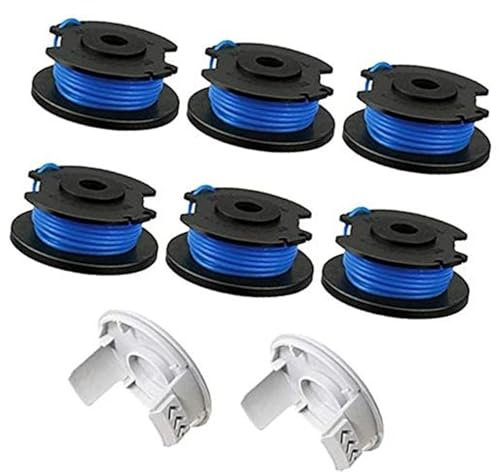 XEBRAD String Trimmer Replacement Spool Line, 0.065 Autofeed Replacement Spools, for Ryobi, One+ AC14RL3A 18V, 24V,40V, Cordless String Trimmer Weed Eater Spools Line (6 Spool + 2 Cover) Garden Lawn