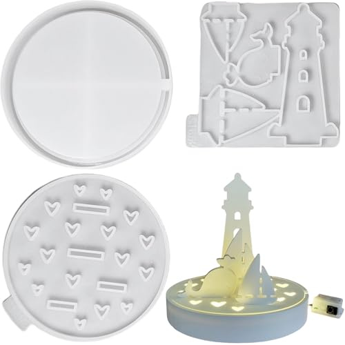 ALEFBET Silikonform Leuchtturm Lichter,Silikonformen Gießformen Maritim für Led,Silikon Gießform Leuchtturm und Segelboot,Gipsformen zum Gießen, Epoxidharz Formen S1652