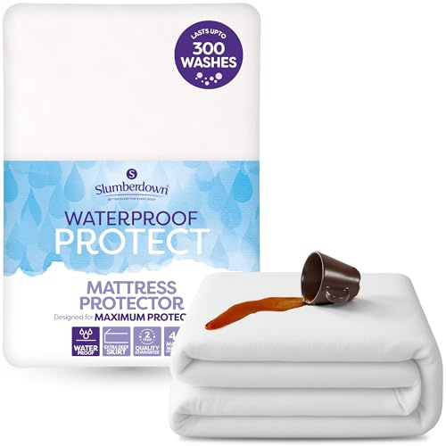 Slumberdown Waterproof Mattress Protector Double Bed - Super Absorbent & Spill-Proof, Silent Terry Cover, 30cm Deep Fitted | Durable Up to 300 Washes, Non-Allergenic & Washable (135 x 190cm)