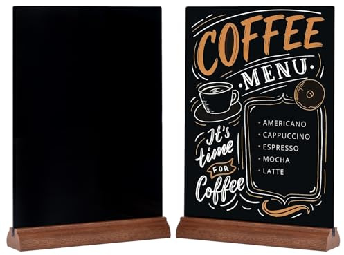 GUOKOFF A4 Chalkboard Sign, 2PCS Tabletop Chalkboard Sign with Wooden Stand