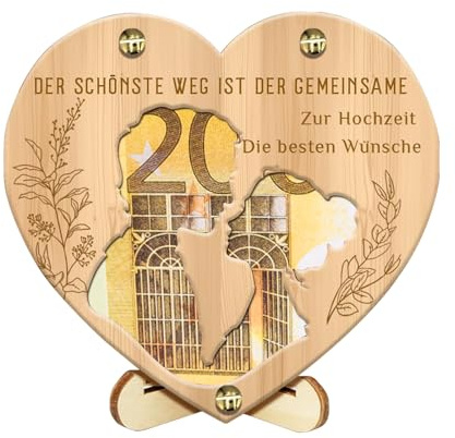 AURIVEE Holzherz Geldgeschenk für Hochzeitsfeiern - Elegante Geschenkbox für Brautpaare zur Aufbewahrung von Geldgeschenken und Glückwünschen, Perfekt für Hochzeitsgeschenk, Hochzeitsglückwünsche, Hoc