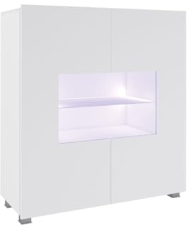 Generisch Kommode CALABRINI C-02 mit LED Sideboard 100 cm Vitrine Highboard Weiß Hochglanz (Weiss)