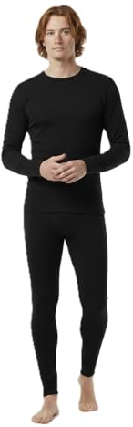 BestSale247 Herren Merino Wolle Thermo Unterwäsche Set (Hemd + Hose) warmes Winter Skiunterwäsche Merinowolle (Schwarz, XL)