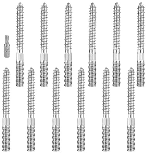 YFLeomry 12 Stück Stockschrauben M10, M10x100mm Torx Stockschraube | Doppelgewindeschrauben, Schraubstifte Gewindestifte, Holzschrauben Zubehör, Stahl Verzinkt, für die Möbelmontage