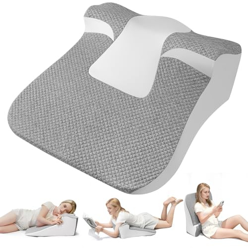 YRuiSofut Bed Snorinator Pillow, Ergonomic Wedge Pillow for Sleep Apnea Memory Foam Reading Pillow for Back, Neck & Head Comfortable Support-Grey
