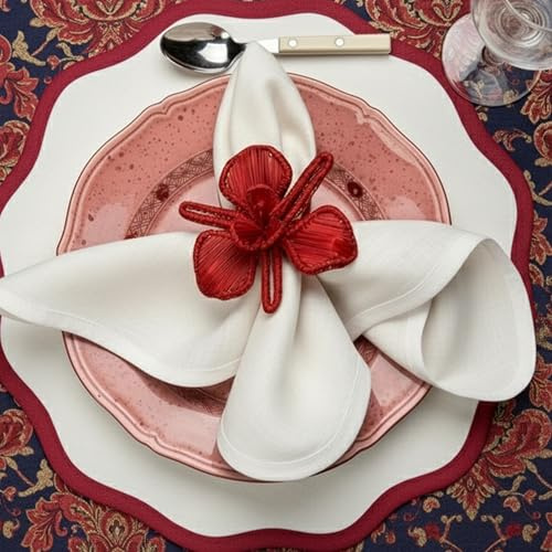 Seralino Stoffservietten 45x45 cm Weiß (12er Set) mit Wellenrand aus 100% Bio-Baumwolle | Waschbare Servietten für Hochzeit, Taufe, Geburtstag & Weihnachten | Nachhaltige, Elegante Tischservietten