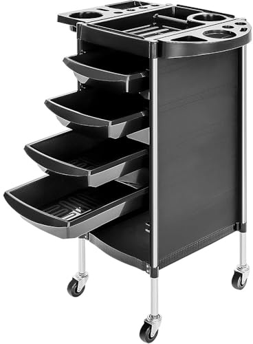 Hairdressing Trolley with 4 Removable Drawers, Foldable Top & Hair Dryer Holder, Beauty Salon Storage Cart on 360° Swivel Wheels for Salon, Barber Shop & Home Use