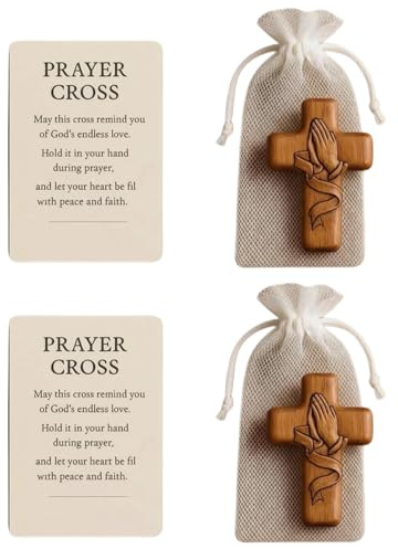 WJLQIST 2Pcs Wooden Cross, Portable Reminder with Inspirational Cards, Wooden Gifts for Women, Set Two Prayer Cross Cards for Christian Gifts