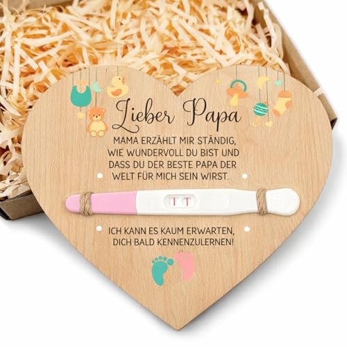 PIujsym Schwangerschaft Verkünden Holzplättchen Mit Box - Hi Papa Baby Verkündung,Schwangerschaftsverkündung, Du Wirst Papa,Werdender Papa Geschenk, Schwangerschaft Verkünden Karte Aus Holz