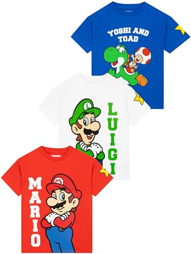 Super Mario Tshirt Bambino Pacco da 3, T Shirt Bambino Mario Luigi E Yoshi, Maglietta Ragazzo Gamer, Tshirt Bambini Cotone 6-7 Anni