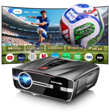 2300ANSI Tageslicht Beamer 4K Ultra HD HDR10 Tagsüber Smart Projektor mit Tof Autofocus HDMI ARC/CEC 38W DB AudioWiFi6 Bluetooth5.4 WLAN Beamer für Heimkino Gaming Decken
