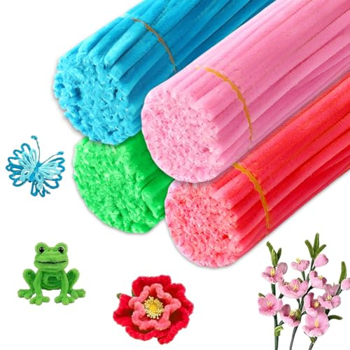 ZZHBOO 400 Piezas Limpia Pipas, Set Completo para Manualidades con Palos de Flores de Peluche, Ideal para Niños en Jardín de Infantes, Actividades Educativas y DIY de Ramos, Multicolor, 0.6cm