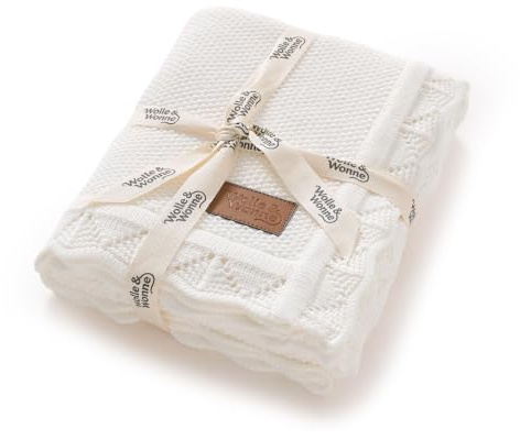 Wolle & Wonne Babysichere Weiche Gestrickte Decke - Neugeborenen-Pucktuch/Kinderbett/Kinderwagen-Bettwäsche (White)