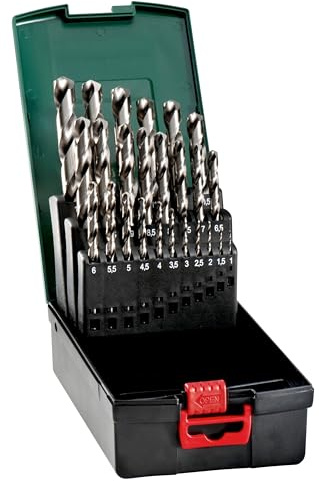 metabo HSS-G-Bohrerkassette SP, 25-teilig Metallbohrer Set Ø 1-13 mm | Präzisionsgeschliffene Spiralbohrer für Stahl, Guss und Kunststoff, 135 Grad Kreuzanschliff, robuste Kunststoffkassette