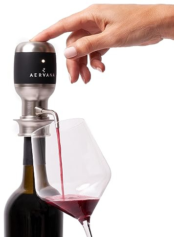 Aervana Original : aérateur de vin électrique et bec verseur, décanteur d'air, robinet de vin personnel pour vin rouge et blanc, 750 ml et 1,5 l (avec support)