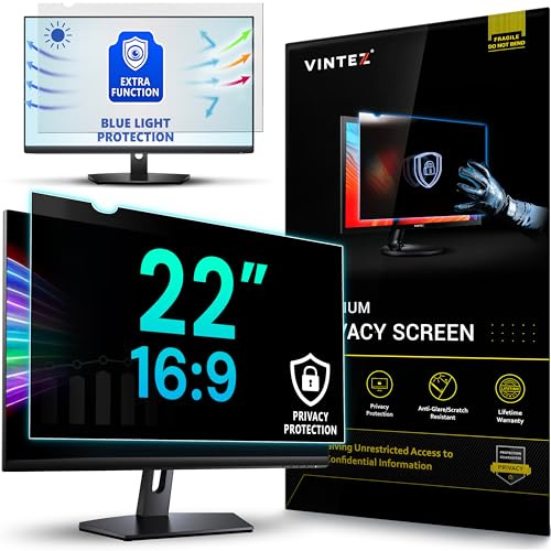 VINTEZ 22 Inch 16:9 Privacy Screen for Computer Monitor and Laptop - Anti Glare Protector Film Blue Light Filter Eye Protection - Computer Screen Privacy Shield, [1 Pack]
