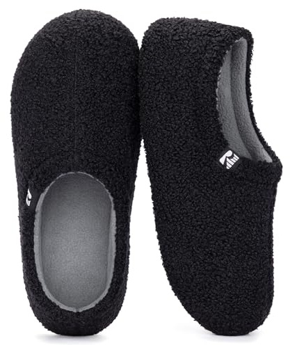RockDove Women's Teddy Fleece Closed Back Indoor Slipper, Size 9-10 US Women, Black