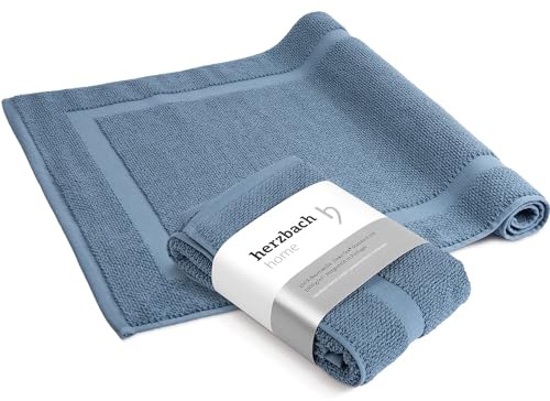 herzbach home Badvorleger Set 100% Baumwolle | Duschvorleger | 1.000 g/m² | Saugfähig | Waschbar (Blau, 50 x 80 cm 2er Pack)