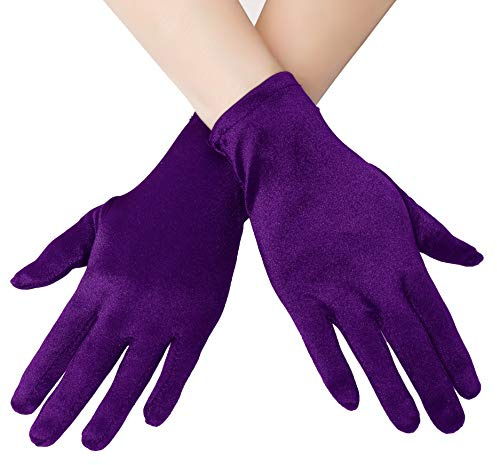 EORUBE 1920s Handschuhe für Damen Handgelenklange Kurze | Satin Handschuhe Party Fasching Kostüm Handschuhe (Schwarz)