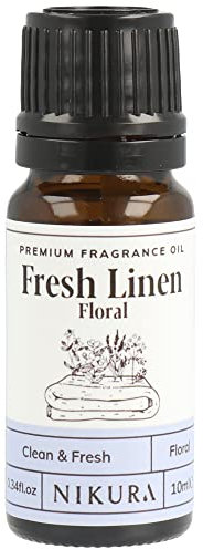 Nikura - Fresh Linen (Floral) Fragrance Oil - 10ml | Perfect for Diffuser for Home, Soap Making, Candle Making, Wax Melts | Bath Bombs, Pot Pourri Refresher Oil, Perfume Scents, Burner Oil | UK Made