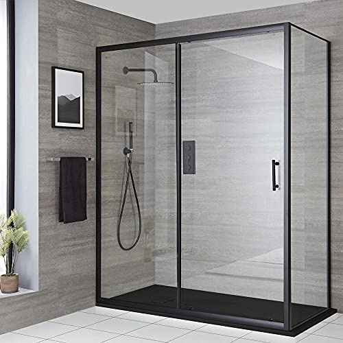 MILANO Black Corner Sliding Door Shower Enclosure Graphite Tray 1200x800mm
