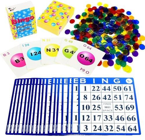 MR CHIPS Bingo Game 18 Cards and 300 Chips & Calling Cards Fun Games for Family, Reusable Kids