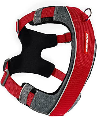 EzyDog No-Pull Hundegeschirr für Mittelgroße und Große Hunde, X- Link Anti Zug Geschirr Hund Verstellbar, Reflektierendes, Größenverstellbar, Brustgeschirr Gepolstert (XL, Rot)