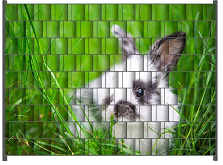 Wallario Zaun Sichtschutz Windschutz für EIN- und Doppelstabmattenzäune in der Größe Breite 2,50m x Höhe 1,80m, Motiv: Süßer Hase im grünen Gras
