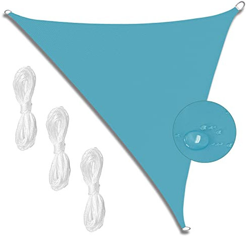 MEEYI Ombreggiante Triangolare 4x4x4m Tende a Vela Tenda Parasole a Vela Protezione Solare Protezioni Raggi UV Impermeabile 98% Traspirante per Balcone Piscina Campeggio con Corda Lago Blu
