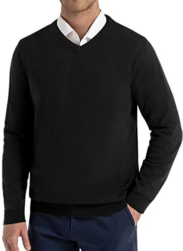 QUALFORT Men’s 100% Cotton Sweater, Soft Pullover Knitwear, Fall Clothes for Men 2026 Black Medium