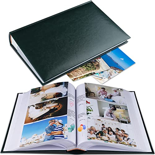 1DOT2 Photo Album 4x6 Photos Hold 402 Pockets with Memo Slip-in Pockets Photo Book, Leather Cover Picture Albums with Writing Space for Wedding Anniversary Family Baby Vacation Mother's Day-DarkGreen
