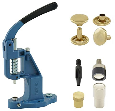 Getmore Crafts Set di pressa per rivetti con pressa a leva, utensile per rivetti e 50 rivetti a doppia testa da 7 mm, oro, acciaio | Pressa manuale | Fai da te | Per pelle, abbigliamento, jeans