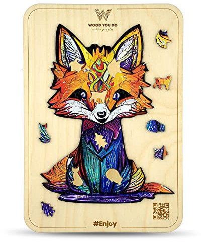 WOOD YOU DO Holzpuzzle Fuchsmotiv Holzpuzzle Für Jugendliche/Erwachsene Fox Motiv Wooden Puzzle Holzpuzzles Perfekt Geschenkidee für Mädchen und Jungen 18x14 cm, 100 Teile (Cute Little Fox, A5, M)