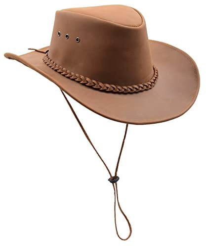 Cowboy Australian Bush Outback Style Dalby Tan aus echtem Leder, Braun, MEDIUM