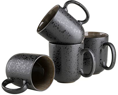 MÄSER Serie Niara, Modernes Kaffeebecher 4er Set mit aufregender Vintage Glasur, große Kaffeetassen aus Keramik, Steinzeug, Grau/Schwarz, 465