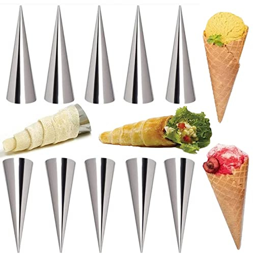 AMBESTAR 10 Pack Large Cream Horn Forms 5-inch, Non-stick Cream Horns Pastry Mould Croissant Baking Forms for Baking Croissants Bead, Chocolate Croissant, Brioche Rolls, Ice Cream Cone Party Dessert