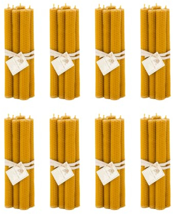 L’Abella Mel | Velas de Miel de Cera de Abeja Natural | Pack 48 Uds 20x2 cm | Artesanales sin Parafina ni Tóxicos | Ritual, Meditación y Decoración del Hogar