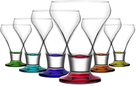 clearfee Lot de 6 bols à glace 305 ml avec fond coloré en verre de qualité supérieure - 6 couleurs différentes
