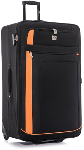 ATX Luggage Extra Large Suitcase 32 Expandable Durable Lightweight Suitcases with 2 Wheels and Built-in 3 Digit Combination Lock (Black/Orange, 134 Liters)