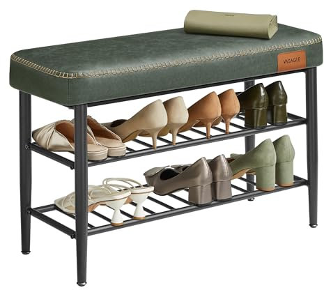 VASAGLE EKHO Kollektion - Schuhbank, Sitzbank, Sitztruhe, Eingangsbereich, Kunstleder, Nähte, Mid-Century-Modern-Stil, modern, bis 135 kg belastbar, 30 x 80 x 50 cm, waldgrün LSB054C01