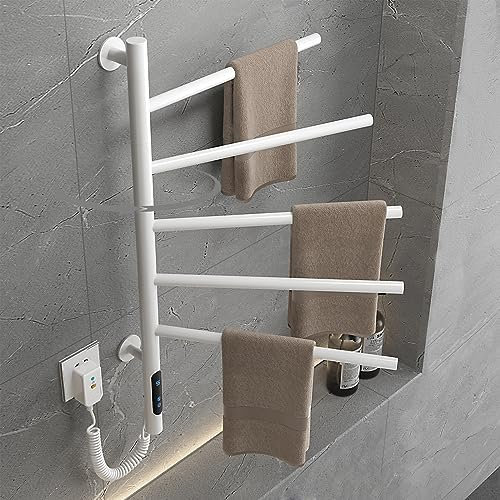 AHKFUL LCD Touch Scaldasalviette Elettrico Programmabile 4 modalità,Ruota di 180° Scaldasalviette Termoarredo Bagno, Tempistiche 1-9 Ore,Regolazione della Temperatura 30-70°, 85W,420x660mm,Bianca
