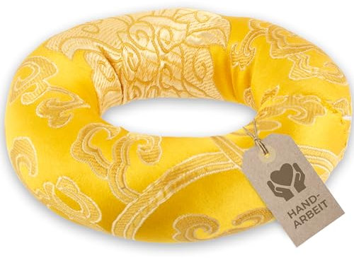 Klangschalenkissen in Ring-Form für die sichere Position Ihrer Klangschale (bis Ø 20 cm) und mehr Klang, traditionelle Handarbeit, gelb-gold