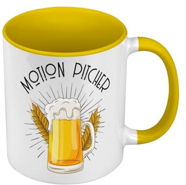 Tasse in Premium-Qualität, Gelb – Motion Pitcher Bar Beer Cinema Party – Tasse mit Henkel und farbigem Innenfutter